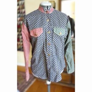 Vintage SouthCross Western Wear Cotton Shirt Asymmetric Multi Fabric Loose Cut L